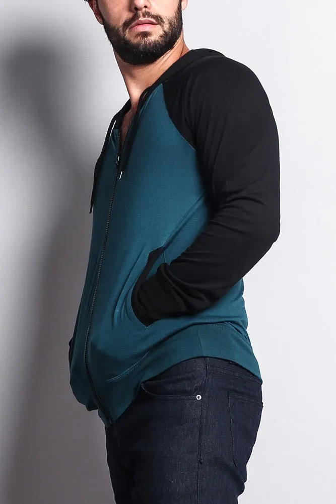 Men's Raglan Light Weight Zip Down Hoodie