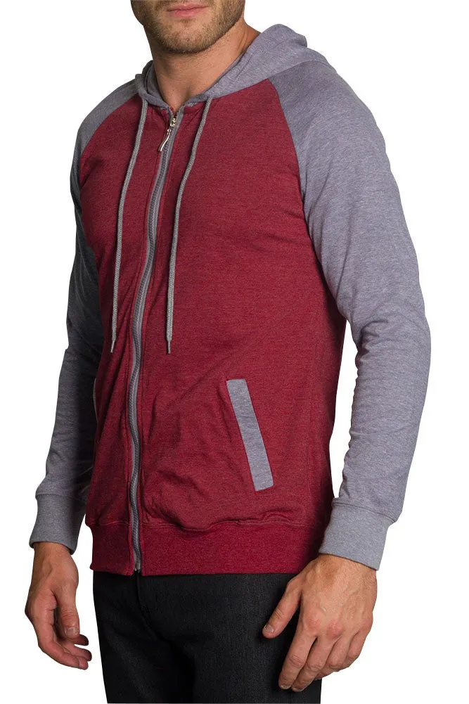 Men's Raglan Light Weight Zip Down Hoodie