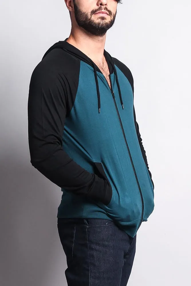 Men's Raglan Light Weight Zip Down Hoodie