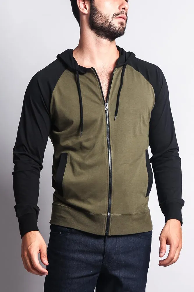 Men's Raglan Light Weight Zip Down Hoodie