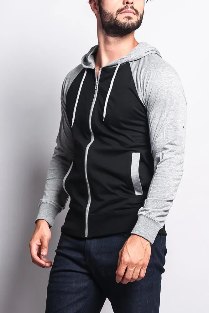 Men's Raglan Light Weight Zip Down Hoodie