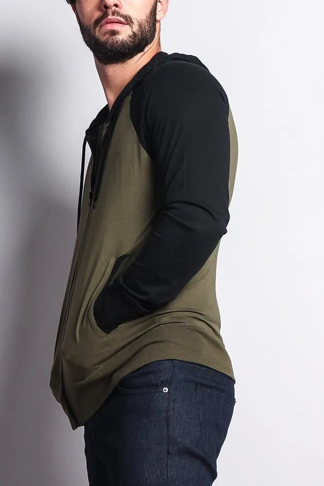 Men's Raglan Light Weight Zip Down Hoodie