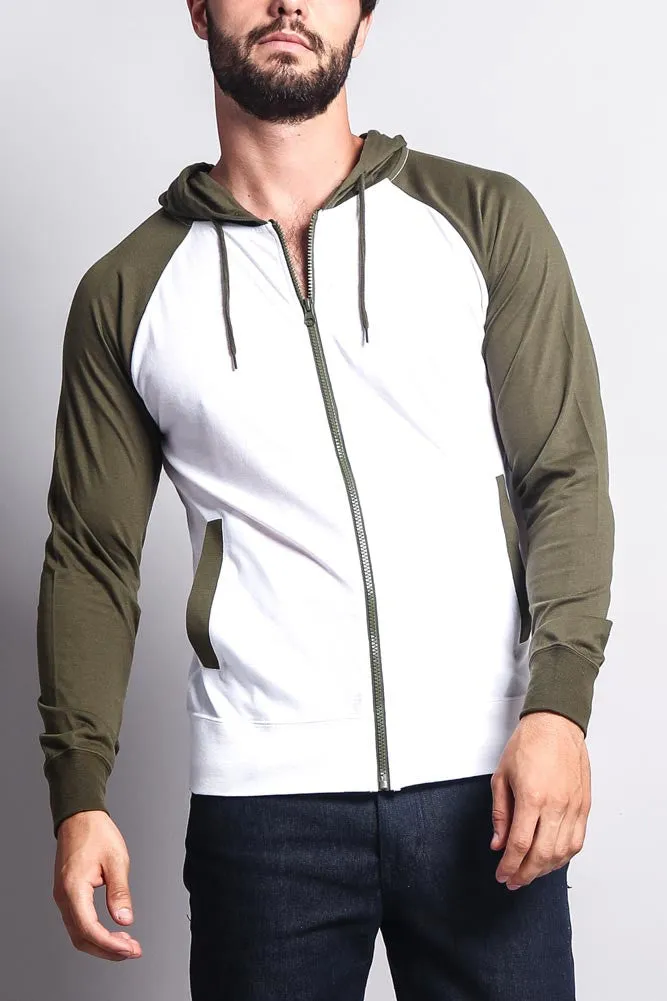 Men's Raglan Light Weight Zip Down Hoodie