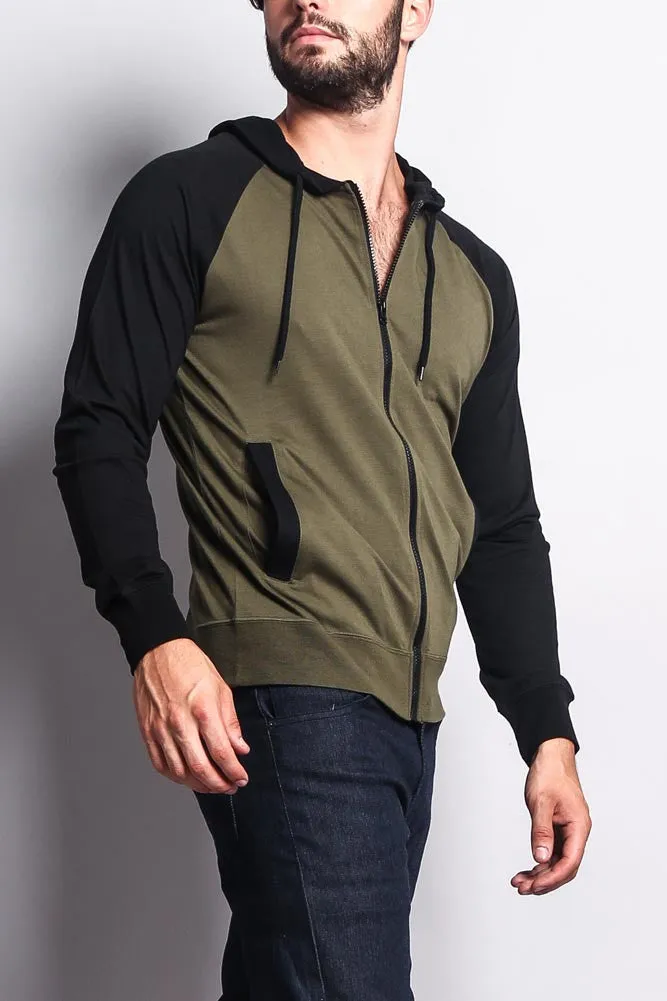 Men's Raglan Light Weight Zip Down Hoodie