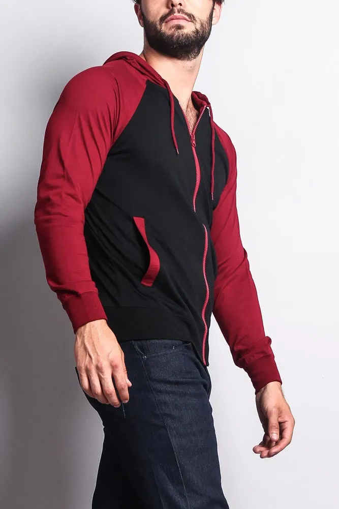 Men's Raglan Light Weight Zip Down Hoodie