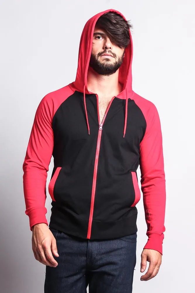 Men's Raglan Light Weight Zip Down Hoodie