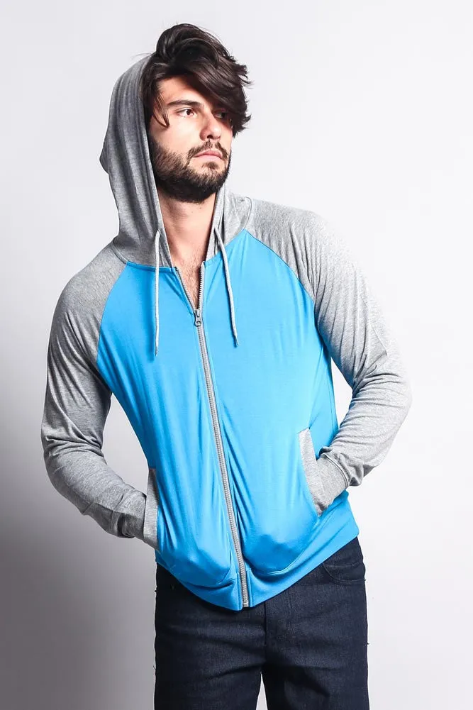 Men's Raglan Light Weight Zip Down Hoodie