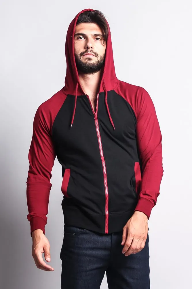 Men's Raglan Light Weight Zip Down Hoodie