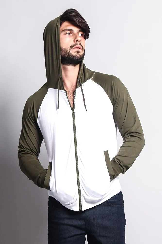 Men's Raglan Light Weight Zip Down Hoodie