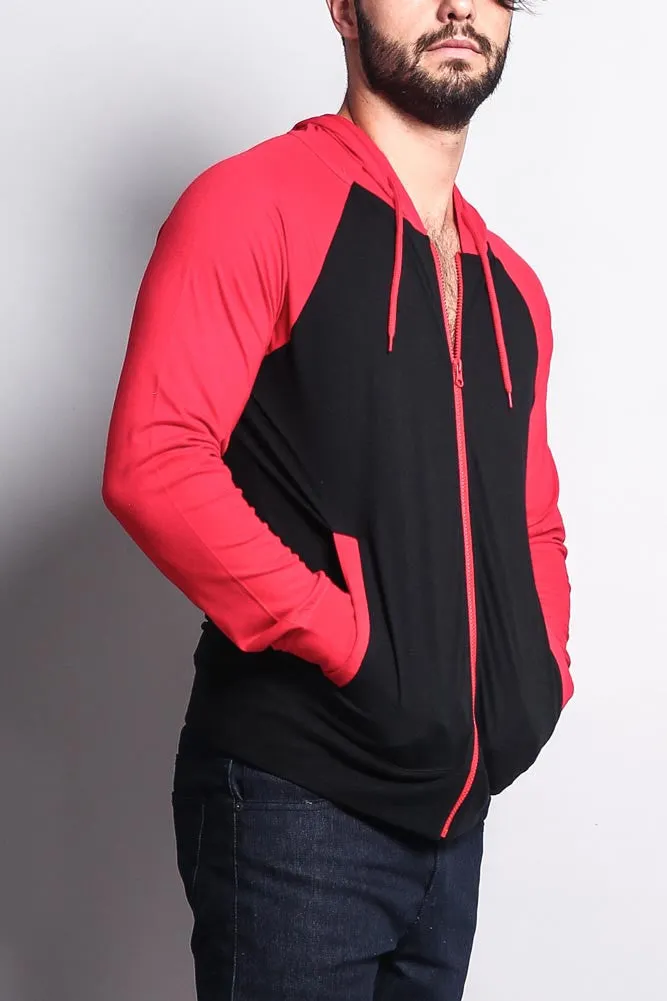 Men's Raglan Light Weight Zip Down Hoodie