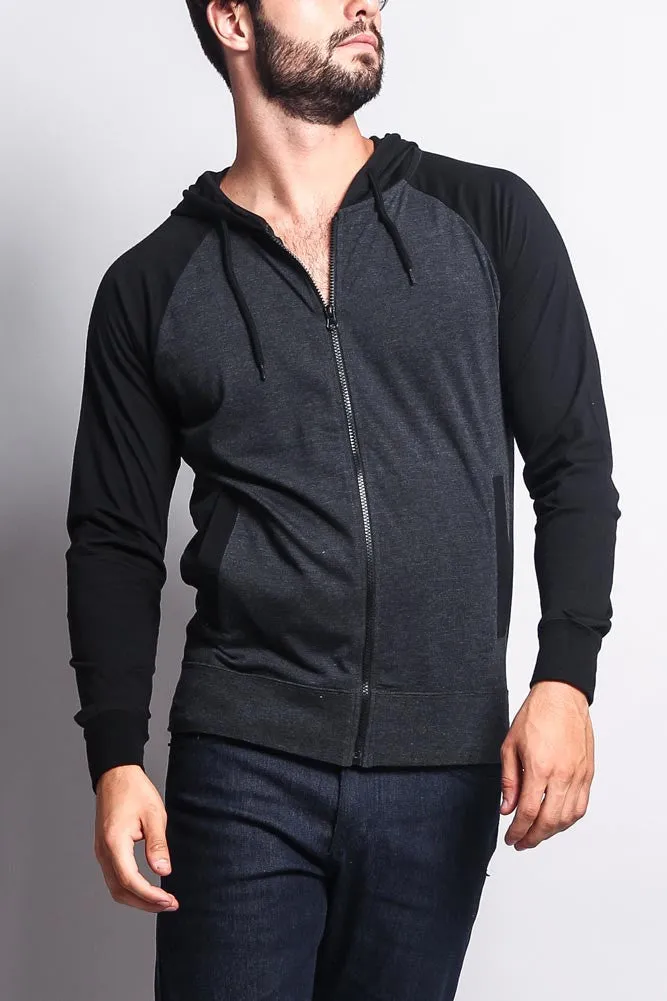 Men's Raglan Light Weight Zip Down Hoodie