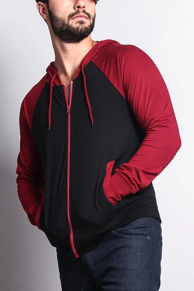 Men's Raglan Light Weight Zip Down Hoodie