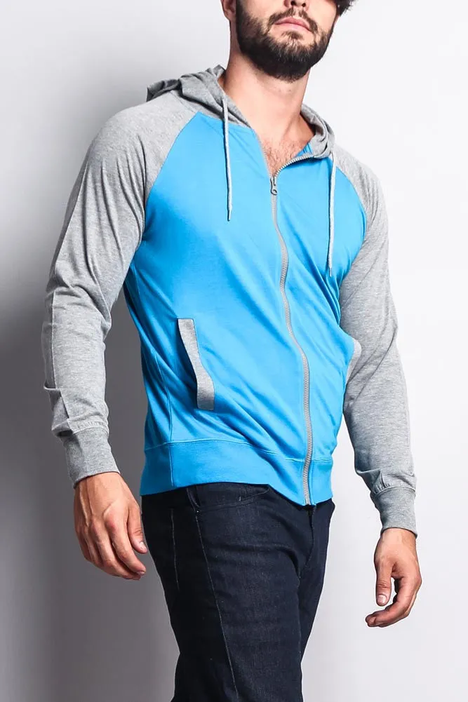 Men's Raglan Light Weight Zip Down Hoodie