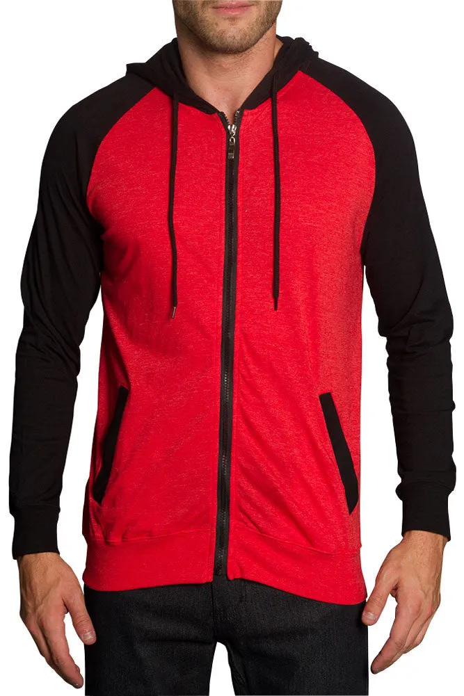 Men's Raglan Light Weight Zip Down Hoodie