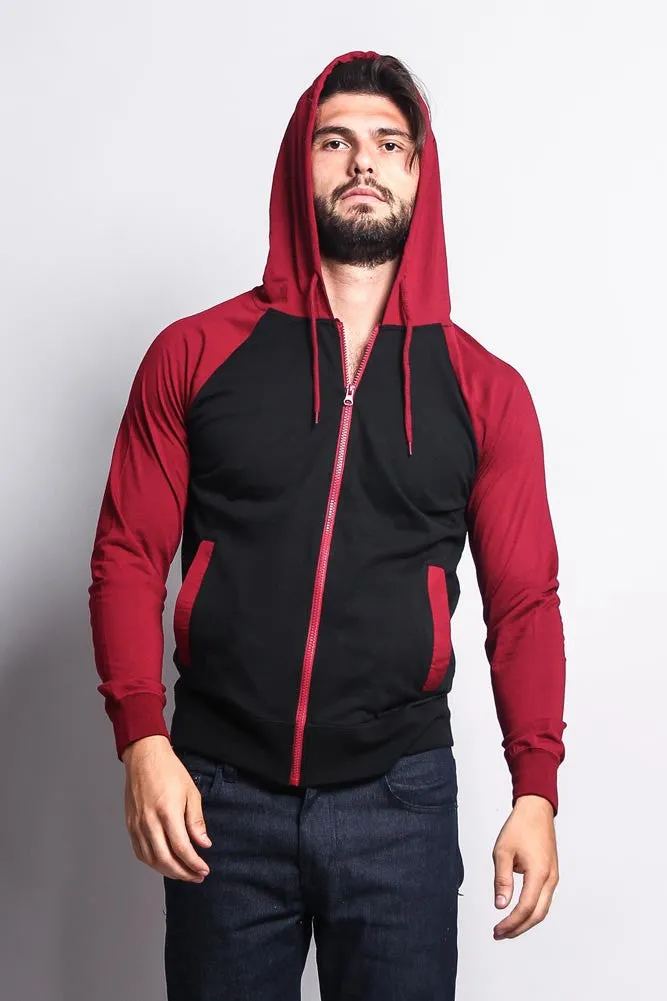 Men's Raglan Light Weight Zip Down Hoodie