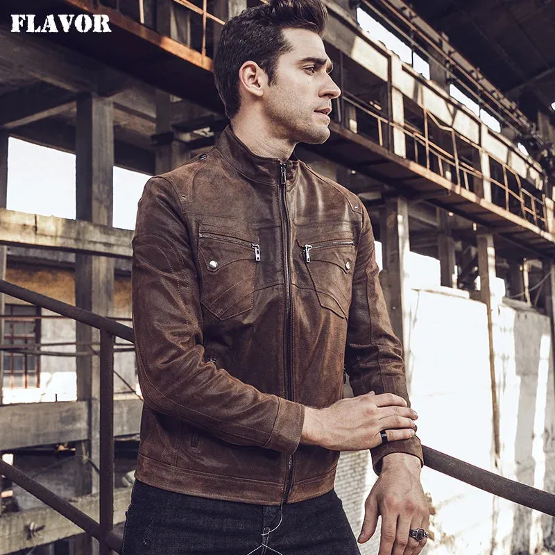 Men's Retro Leather Bomber Jacket