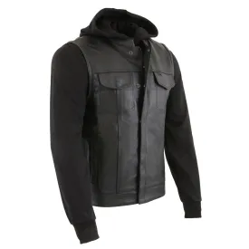 Milwaukee Leather LKM3714 Men's Black Club Style '2 in 1' Zipper Vest with Full Sleeve Hoodie and Quick Draw Pocket