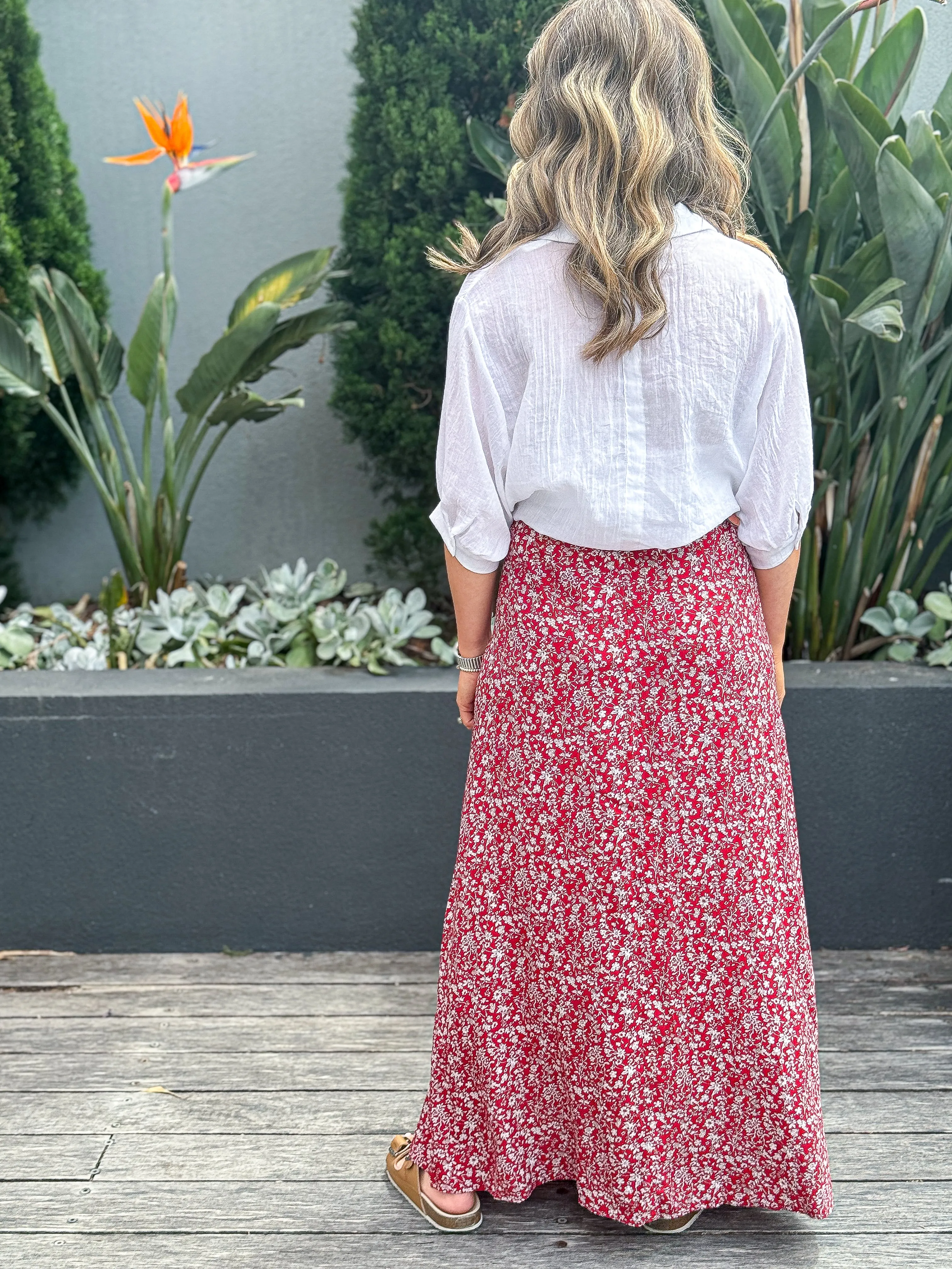 Natalie Maxi Skirt - Red Floral