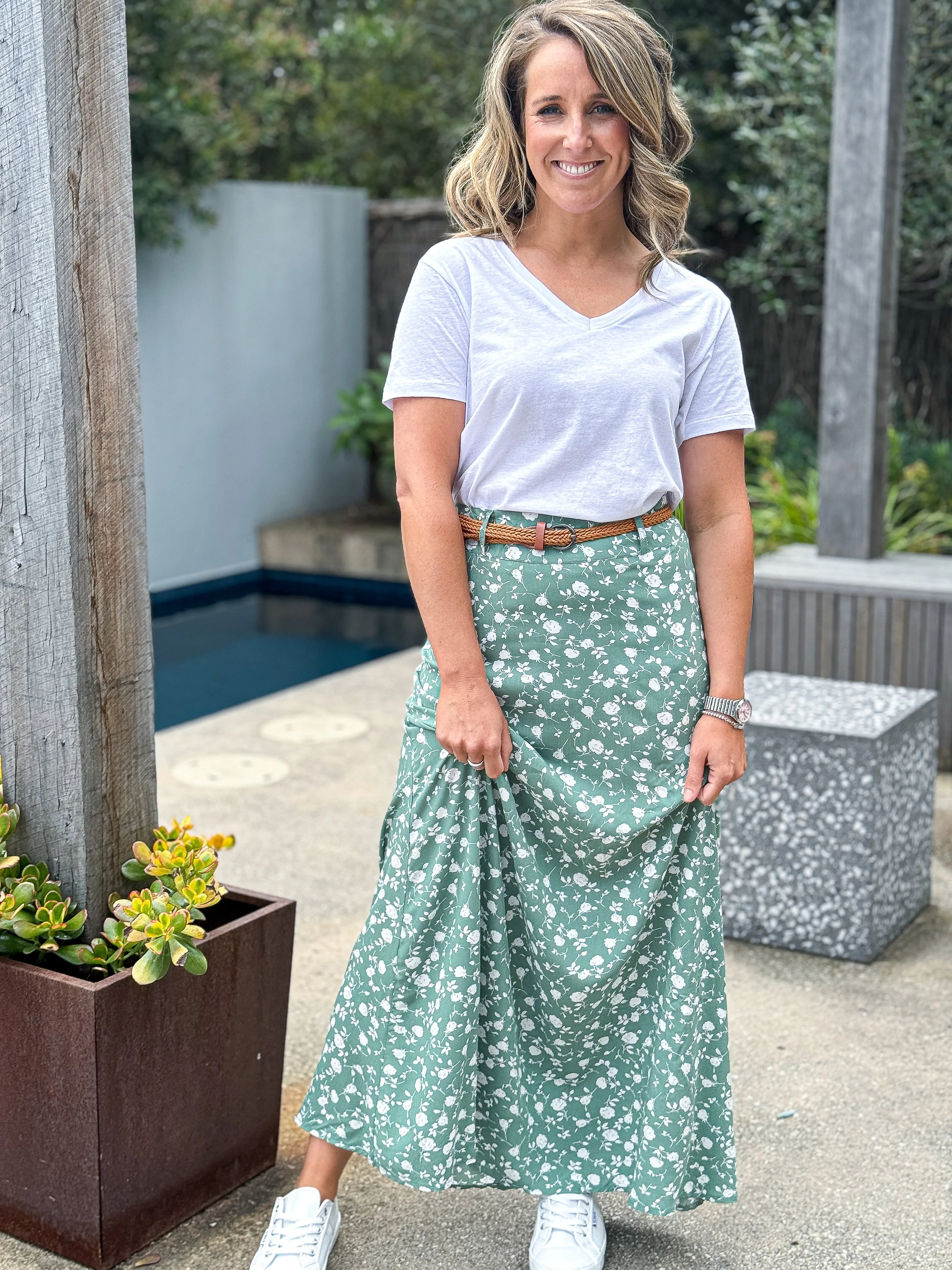 Natalie Maxi Skirt - Sage Floral