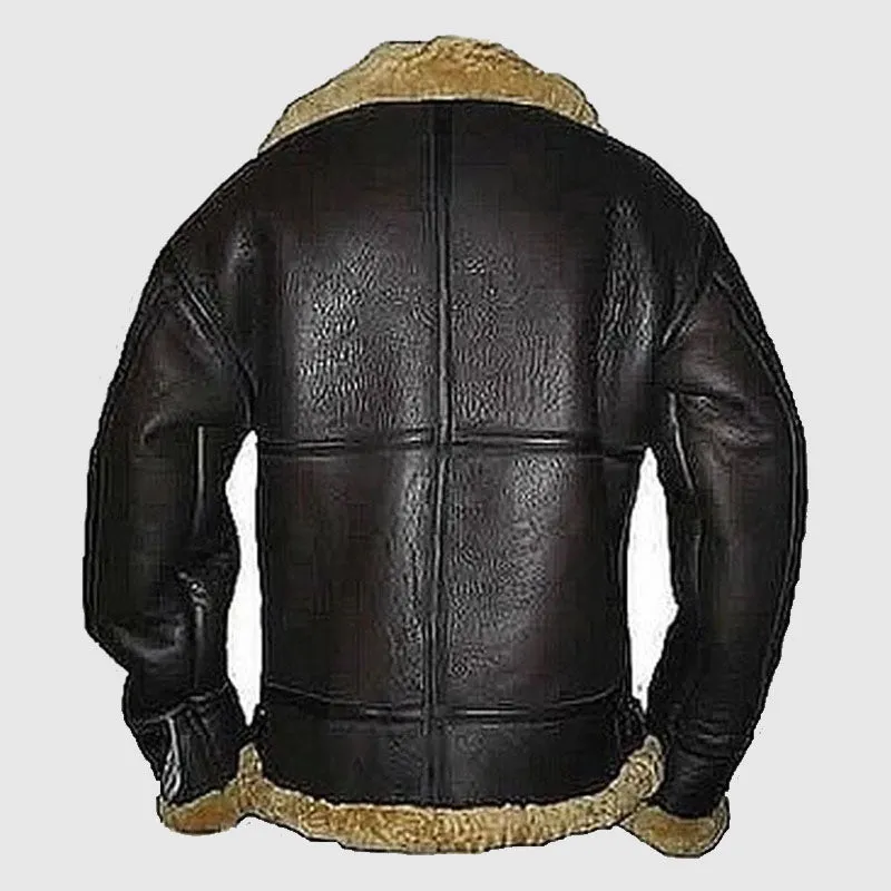 New High Quality Men's Aviator Ginger Brown B3 Real Shearling Sheepskin Leather Bomber Flying Jacket