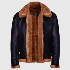 New High Quality Men's Aviator Ginger Brown B3 Real Shearling Sheepskin Leather Bomber Flying Jacket