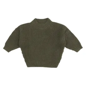 Organic Cotton Chunky Knit Sweater · Oversized/Boxy Fit · Dark Green Color