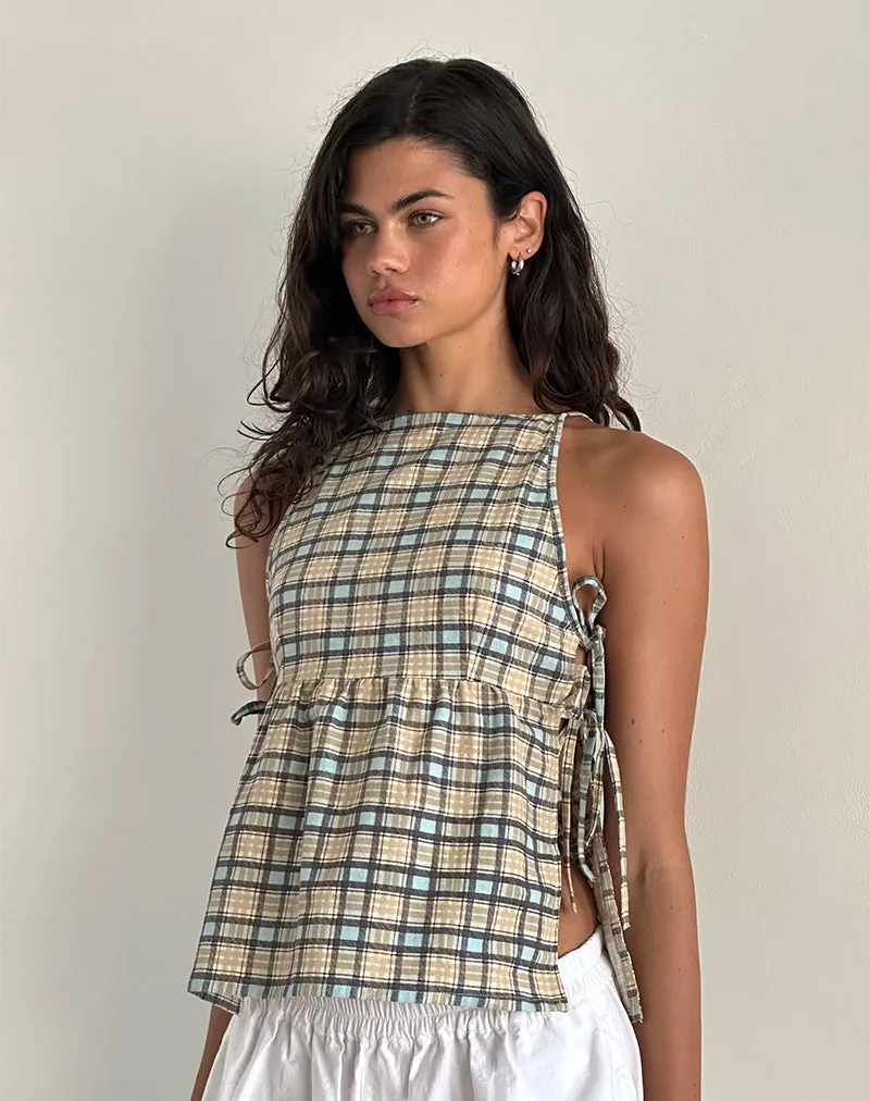 Palsi Loose Sleeveless Top in Pastel Blue Tartan