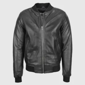 Premium Quality Mens Leather MA-1 Bomber Jacket Ryan Black