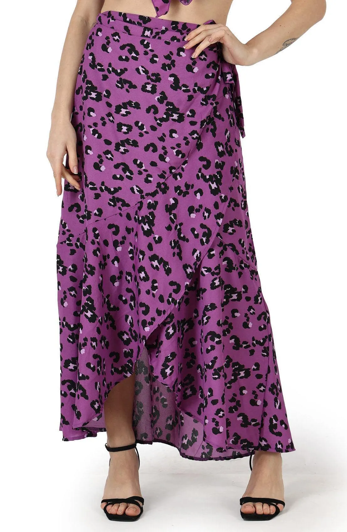 Purple Animal Printed Wrap Around Skirt