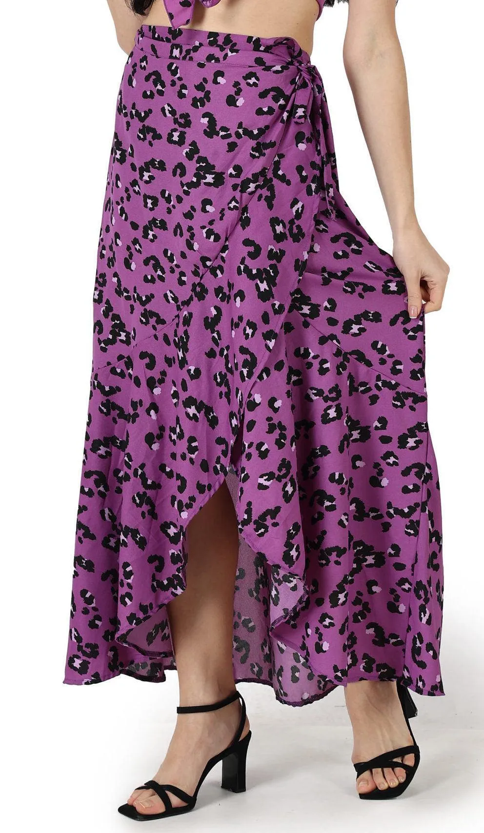 Purple Animal Printed Wrap Around Skirt