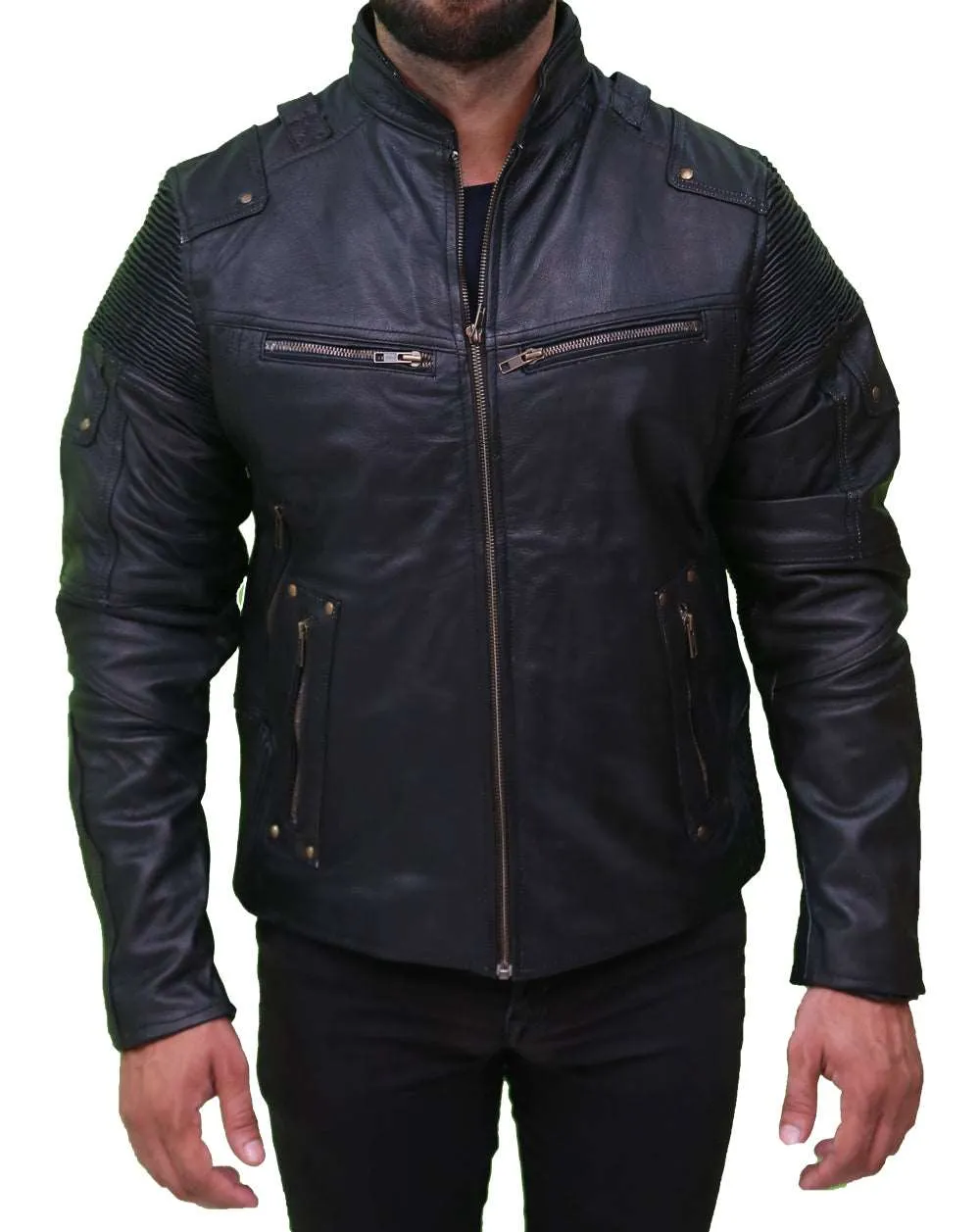 Retro Black Cafe Racer Motorcycle Leather Jacket