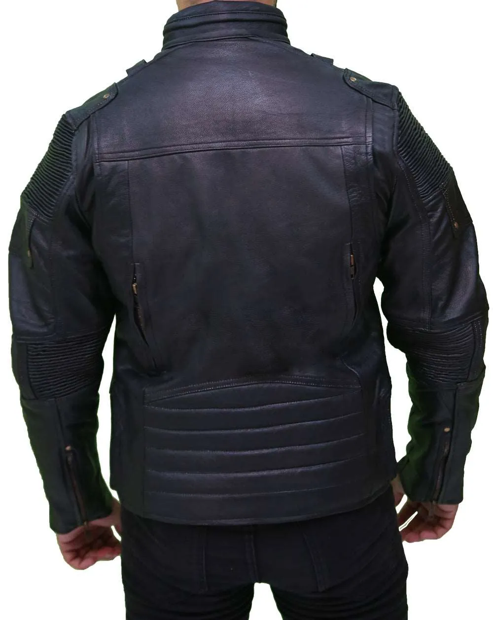 Retro Black Cafe Racer Motorcycle Leather Jacket