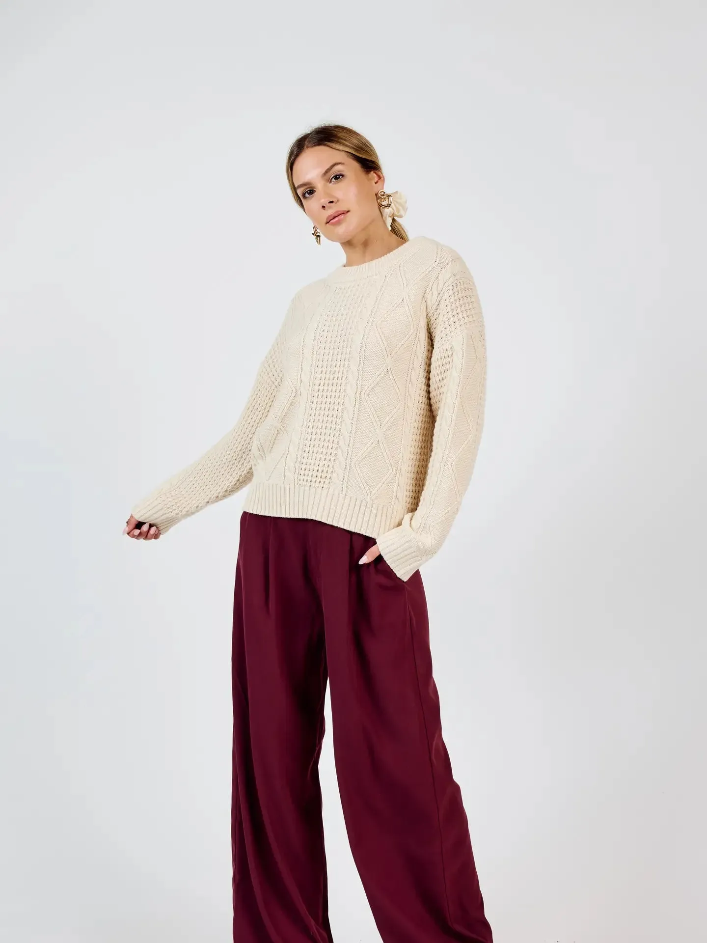 Sadie & Sage Teri Cable Crewneck Sweater