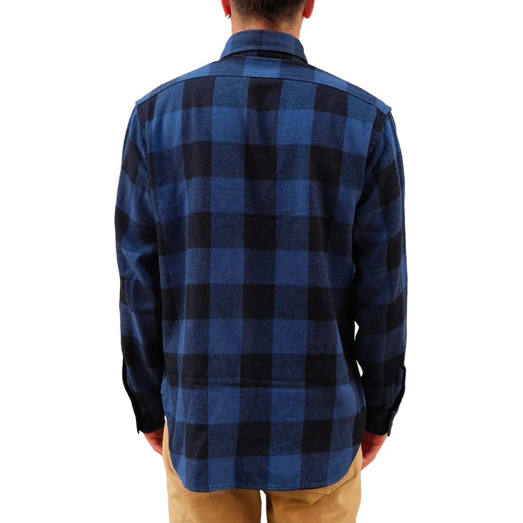 Studio D'Artisan Heavyweight Check Flannel Shirt (Navy)