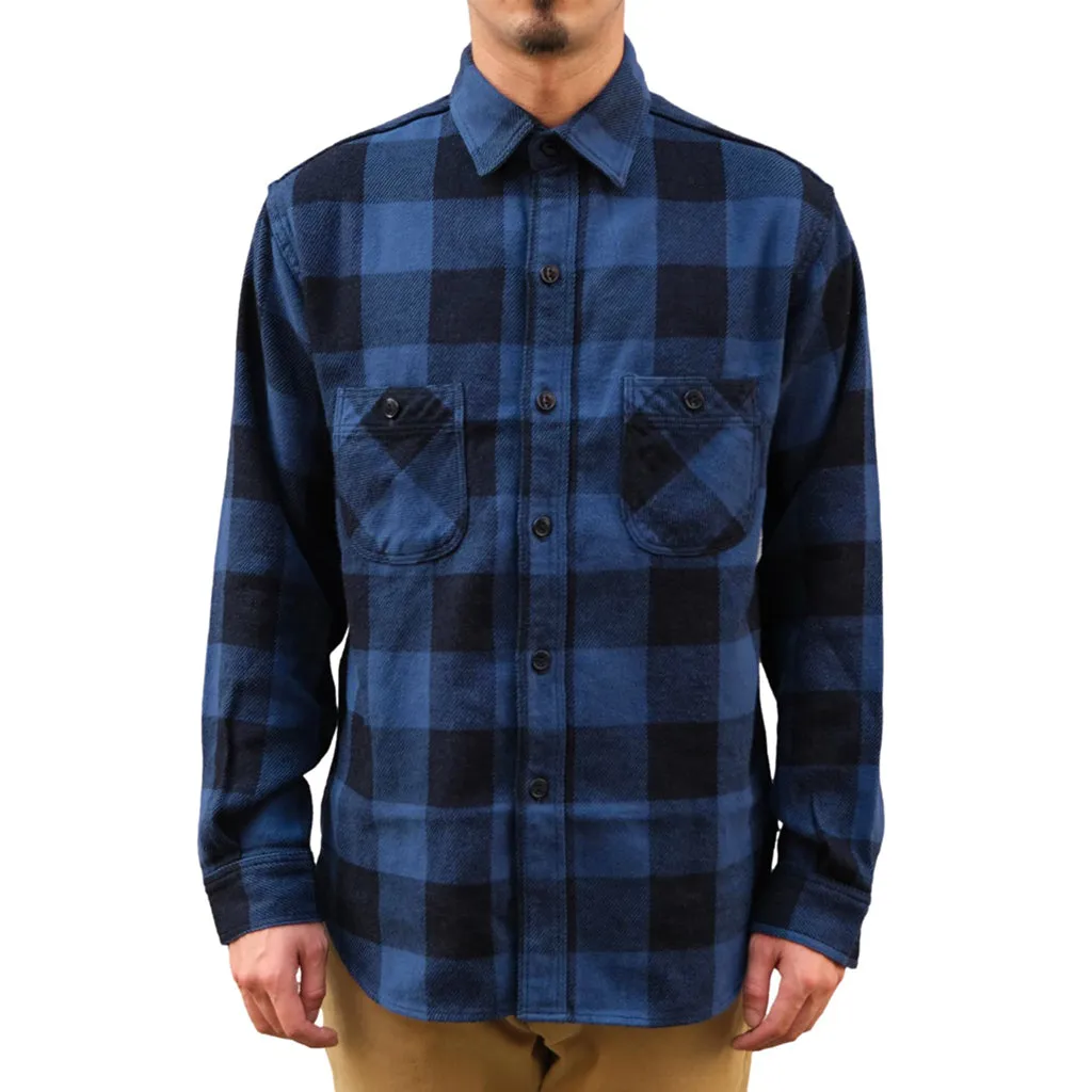 Studio D'Artisan Heavyweight Check Flannel Shirt (Navy)