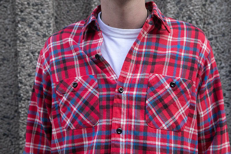 Sugar Cane L/S Twill Check Flannel Shirt - Red