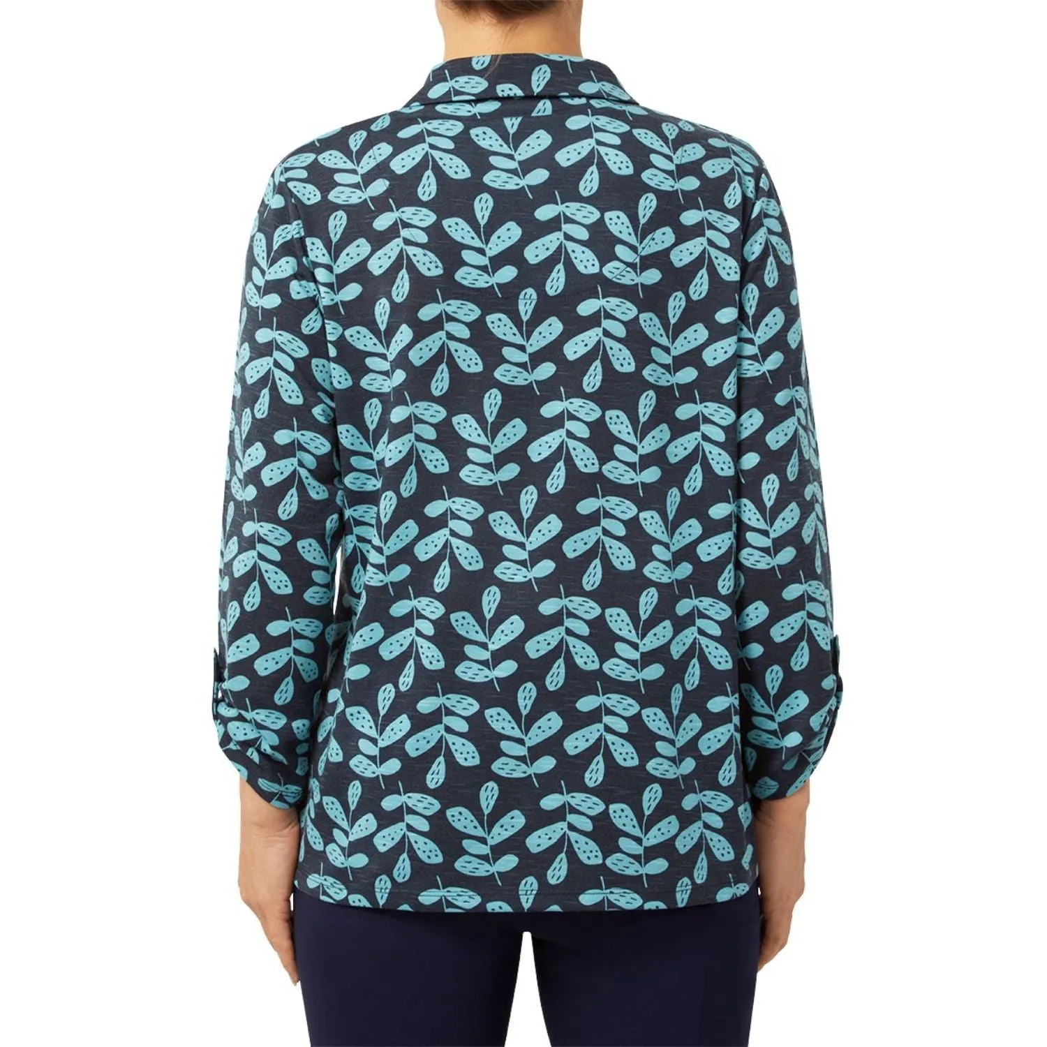 TIGI 22/24 Indigo Eco Leaf Print Button Shirt