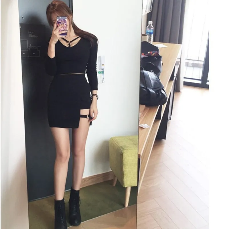 VenusFox Black Irregular Hem Pencil Mini Skirt