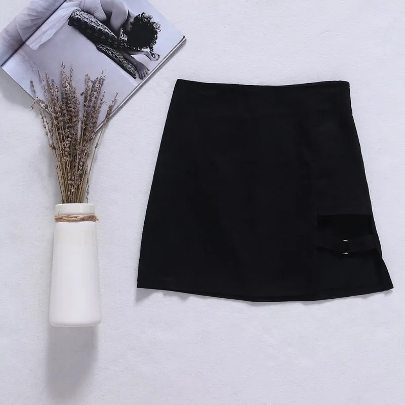 VenusFox Black Irregular Hem Pencil Mini Skirt