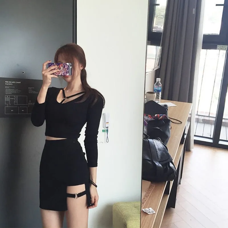 VenusFox Black Irregular Hem Pencil Mini Skirt