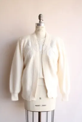 Vintage 1980s Ivory Angora Cardigan and Pullover Sweater Set