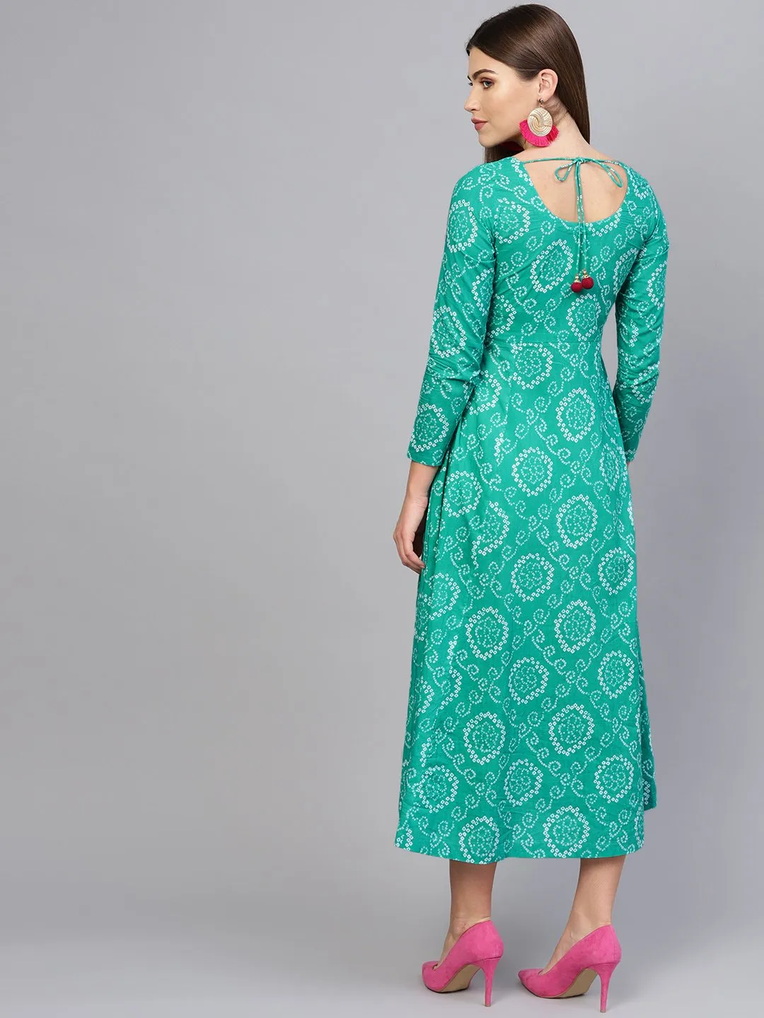 Women Green & White Printed Maxi Dress