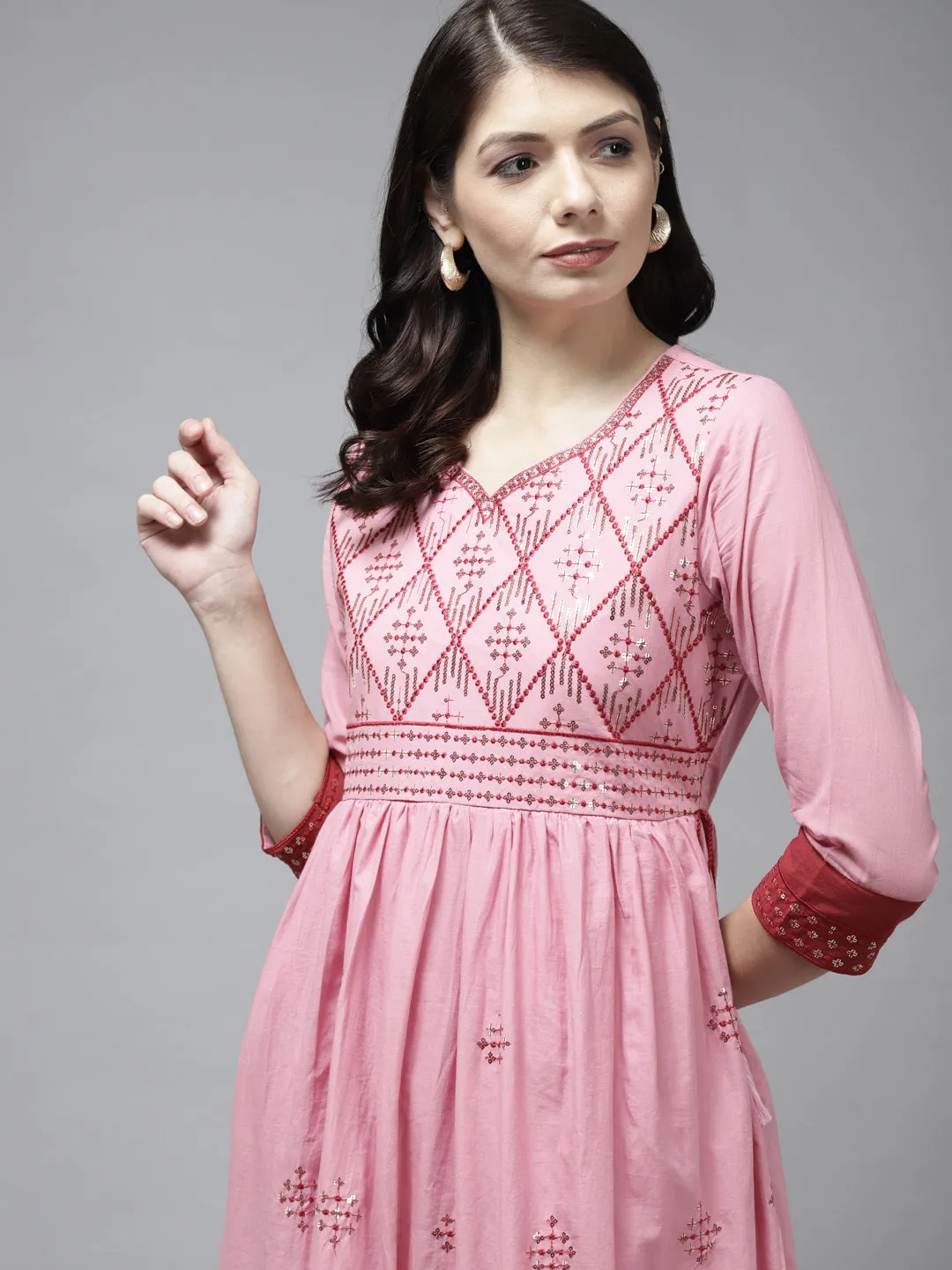 Women Pink Cotton Dress