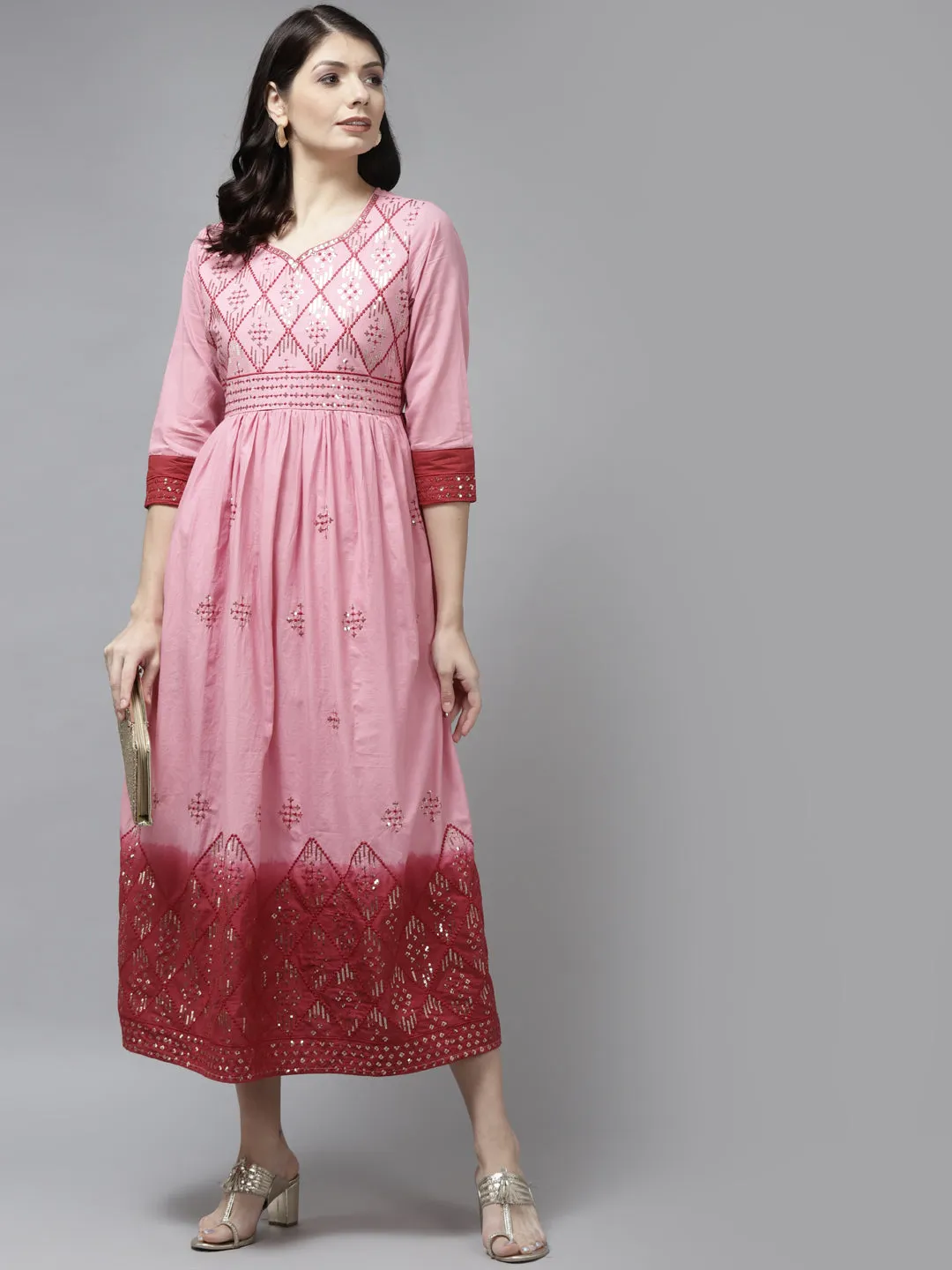 Women Pink Cotton Dress