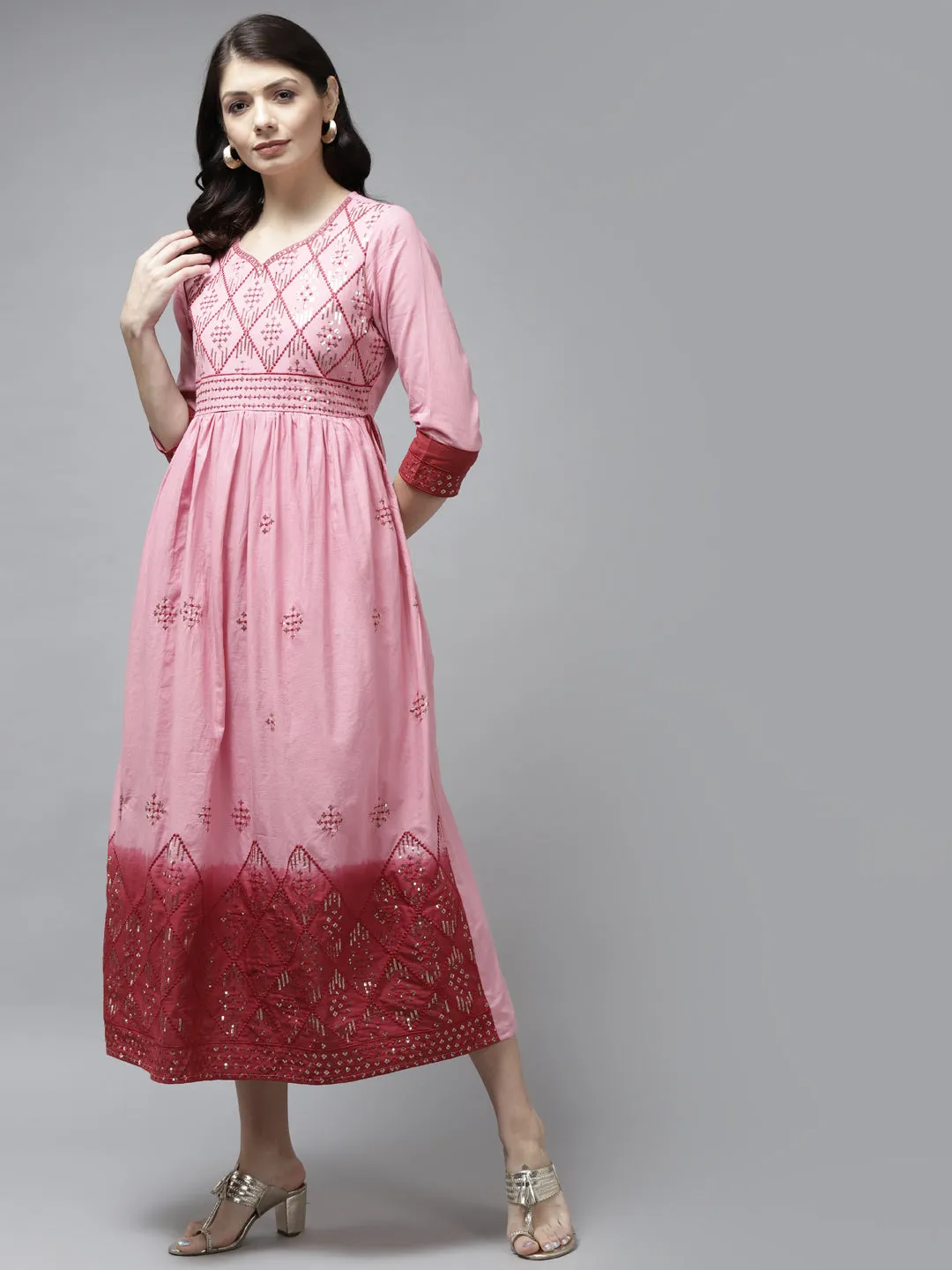 Women Pink Cotton Dress